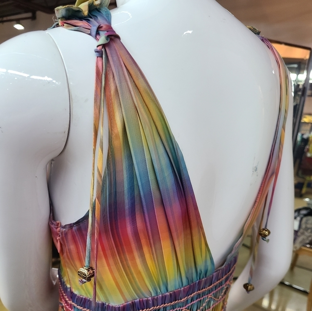 💥RUNWAY Matthew Williamson 100% Silk Colorful Beaded Embroidered Dress Size 6 - Picture 6 of 16